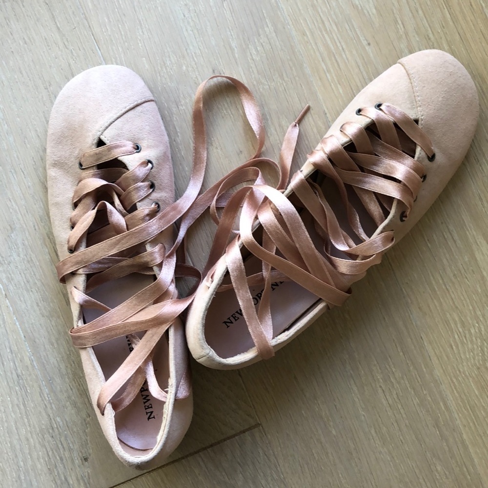 SOLD Pink Suede satin ribbon ballerina flats 7